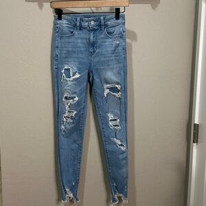 American Eagle Jeans Short Distressed Super Hi Rise Jegging Slim Vintage Skinny